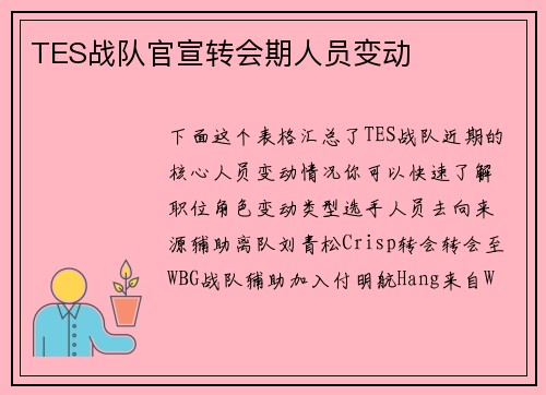 TES战队官宣转会期人员变动