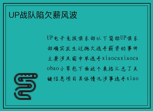 UP战队陷欠薪风波