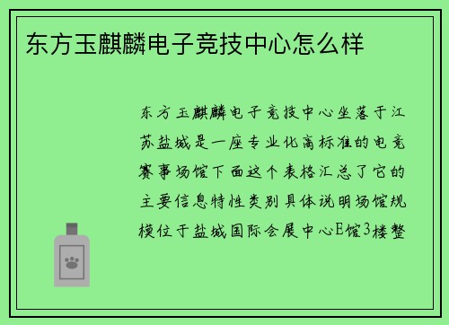 东方玉麒麟电子竞技中心怎么样