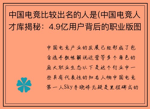 中国电竞比较出名的人是(中国电竞人才库揭秘：4.9亿用户背后的职业版图)